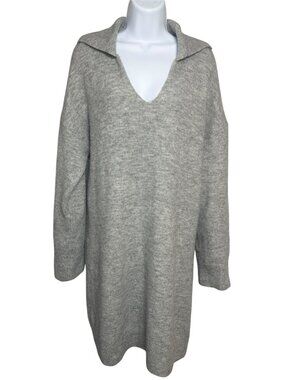 H&M Gray Oversized Collared V Neck Sweater Dress Small Wool Blend Cozy Chic